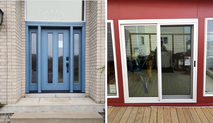 Collage of entry door and patio door