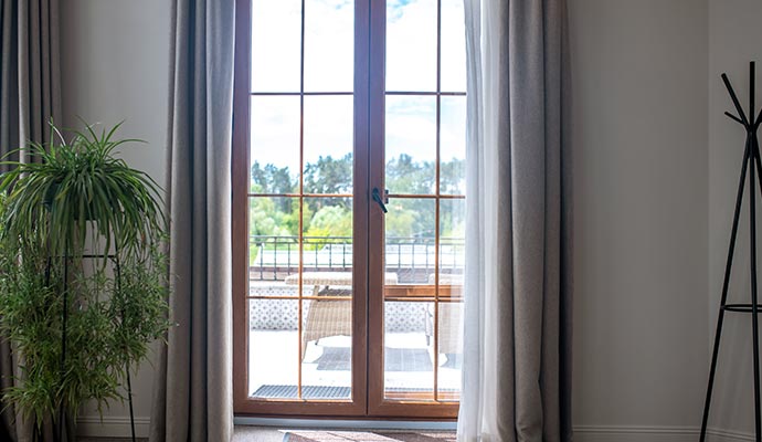 Closed swing patio doors installed in a house in Pittsburgh