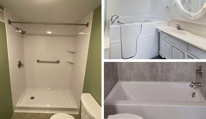 Collage of bath shower and tub installed in a house in Carnegie