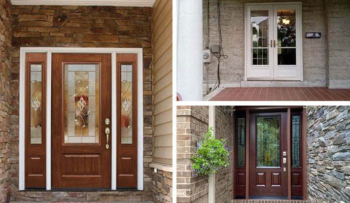 Collage of different types of entry doors installed in different houses in Jeannette
