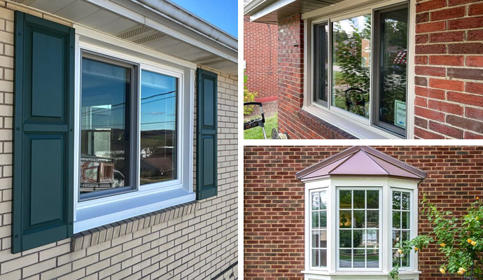 Collage of different types of windows installed in different houses in Jeannette
