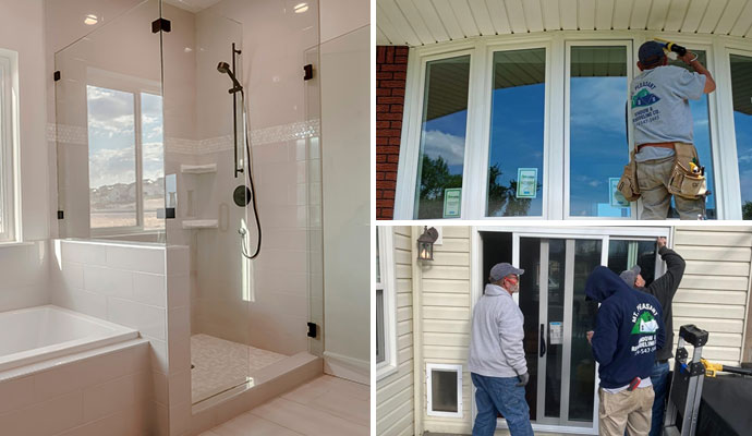 Collage of remodeled bathroom, window and door replacement service in Jeannette
