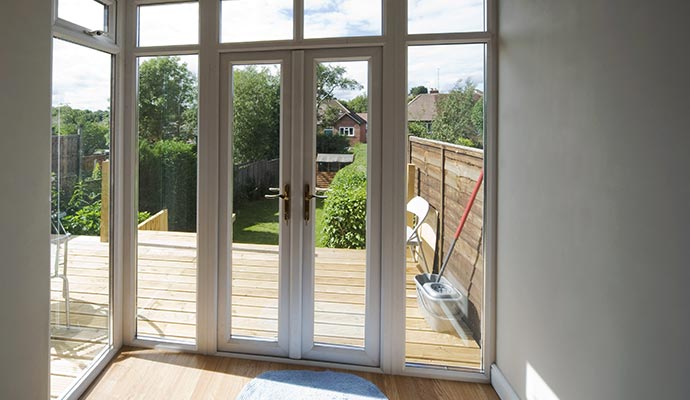 Easily accessible swing patio doors installed in a house in Pittsburgh