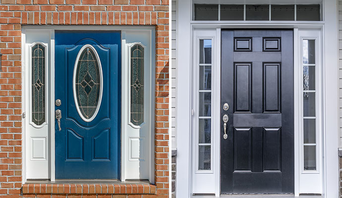 Collage of different types of fiberglass doors installed in different houses in Pittsburgh