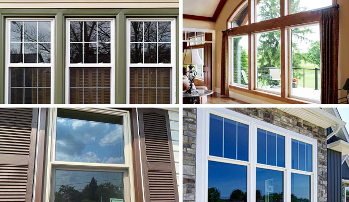 Collage of vinyl, wood, aeris wood clad and endure vinyl window