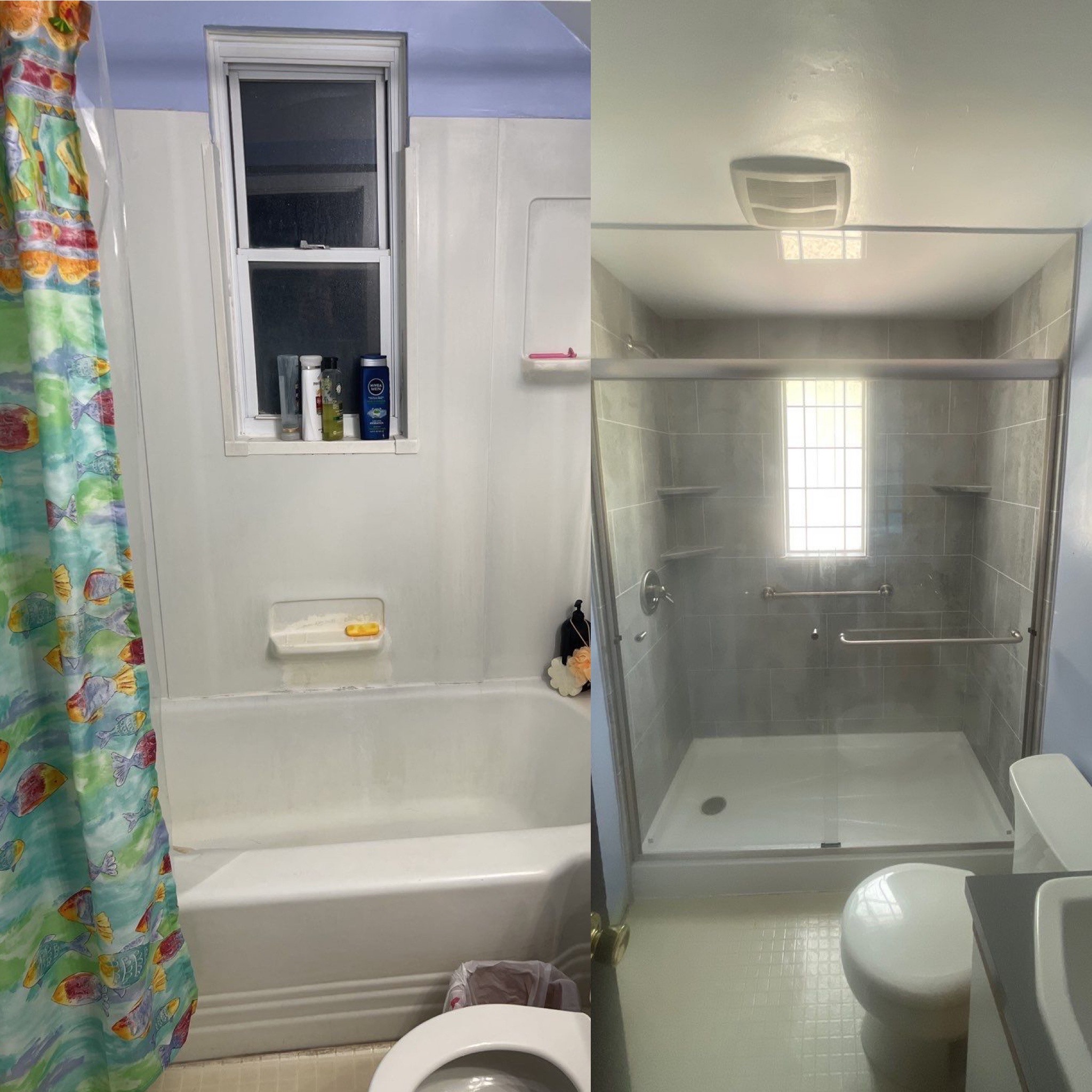 Before and After Tub-To-Shower Conversion