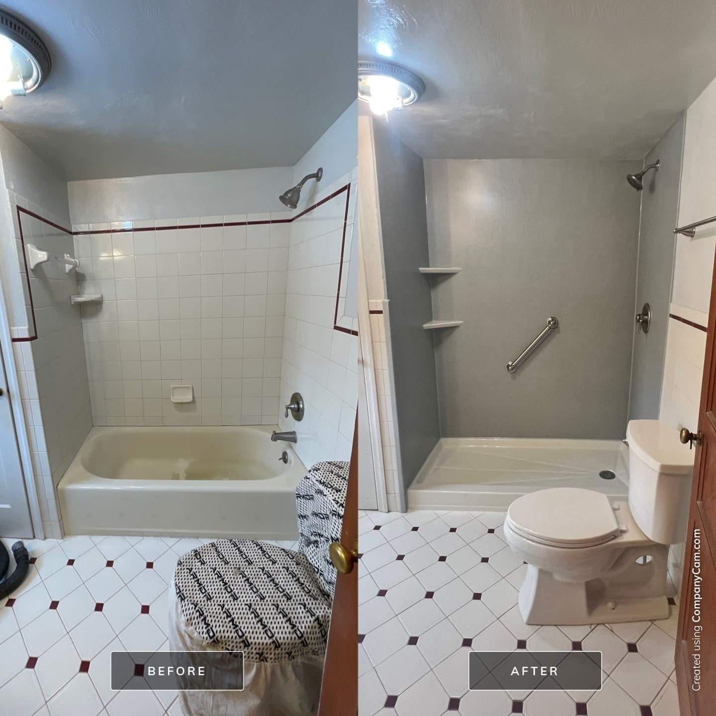 Before & After Tub-to-Shower Conversion in Jeannette by Mt. Pleasant Window & Remodeling