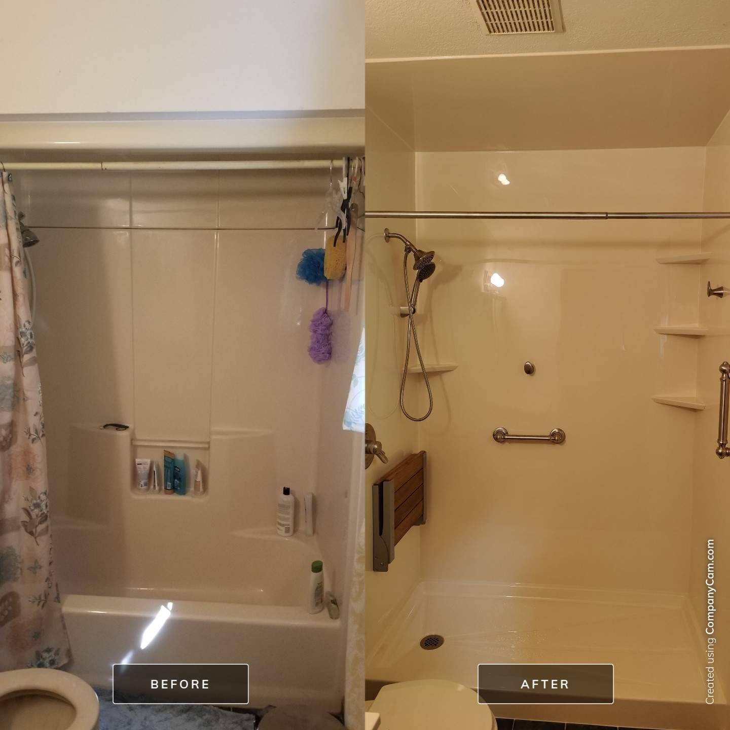 Before and After Tub-To-Shower Conversion