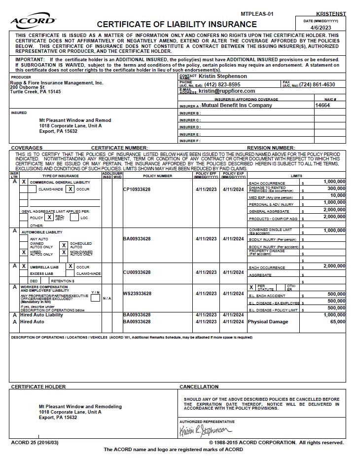 Liability Certificate Insurance