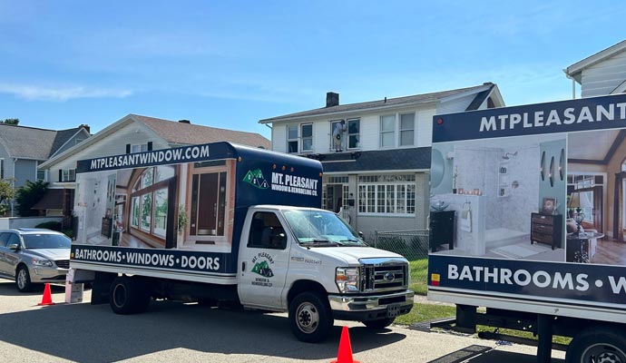 Mt. Pleasant Window and Remodeling Company service vehicle is moving forward for home renovation in Carnegie