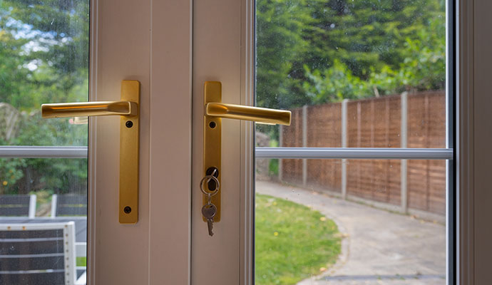 Professionally installed security lock on door in a house in Pittsburgh
