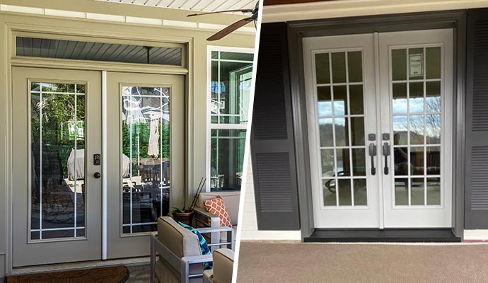 A collage of Swing and French patio doors at home entrances