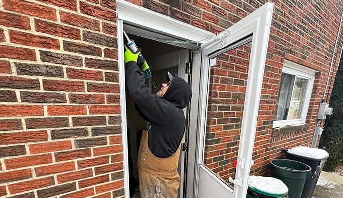 Expert providing Spectrum Storm Door installation service at a home